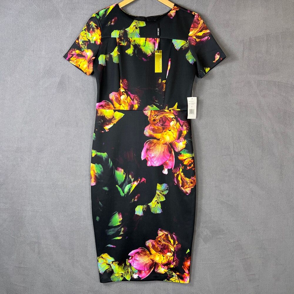 Alexia Admor NWT Enchanted Garden Neon Floral Black Stretch Sheath Dress Size S